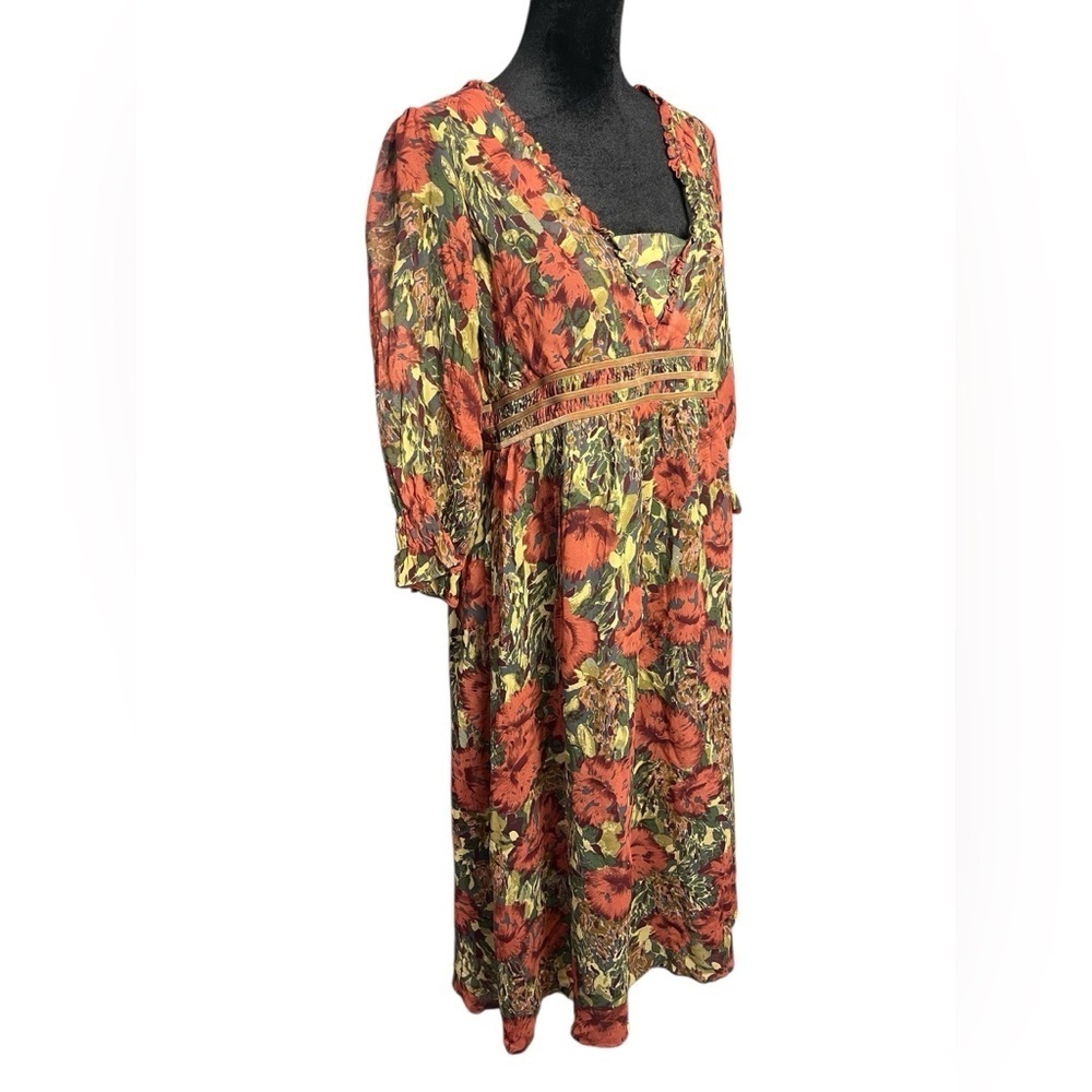 Vtg Sundance 100% Silk Floral Midi Dress – Boho Cottagecore Autumn Romance — 8 - Picture 2 of 12